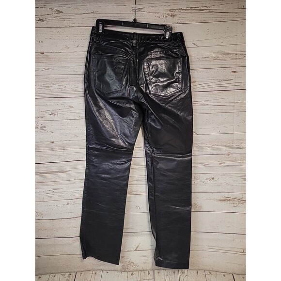 VTG Gap Boot Cut Genuine Leather Pants Women’s 6 Black Mid Rise Y2K Biker Pocket - Picture 2 of 11